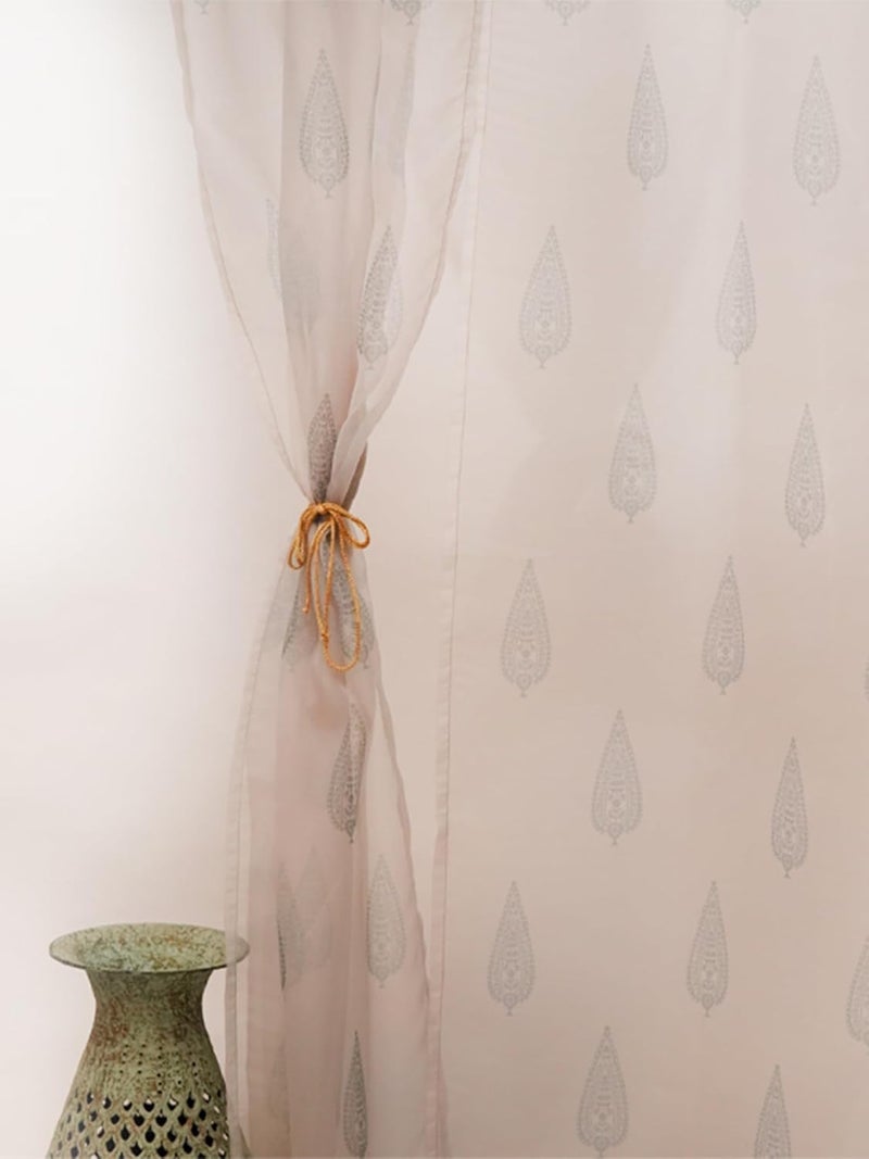 ZEBA World Transparent Organza Sheer Curtain for Door | Bedroom and Living Room | Soft and Light Weight | Printed Antique Motif in Multicolor - 50x90 inches (7.5feet Long) (Pack of 1) - Image 1