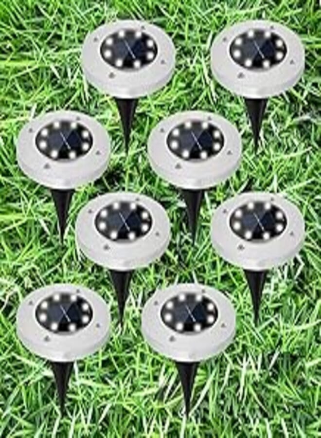 Ganeed Solar Ground Lights, Solar Garden Lights Outdoor Waterproof In-Ground Landscape Lighting, 8 LED Solar Disk Lights for Lawn Pathway Yard Deck Patio Walkway- Cool White, 8 Pack