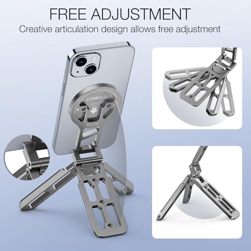 CAMOLO GEEK Magnetic Pocket Phone Tripod Foldable Compatible with Magsafe for iPhone 17/16/15/14/13/12 Plus Pro Max Series, Upgrade Mini Cell Phone Tripod Mount Handle Smartphone Desk Stand Travel All in One - Image 2