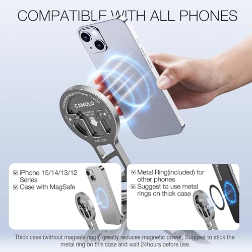CAMOLO GEEK Magnetic Pocket Phone Tripod Foldable Compatible with Magsafe for iPhone 17/16/15/14/13/12 Plus Pro Max Series, Upgrade Mini Cell Phone Tripod Mount Handle Smartphone Desk Stand Travel All in One - Image 4