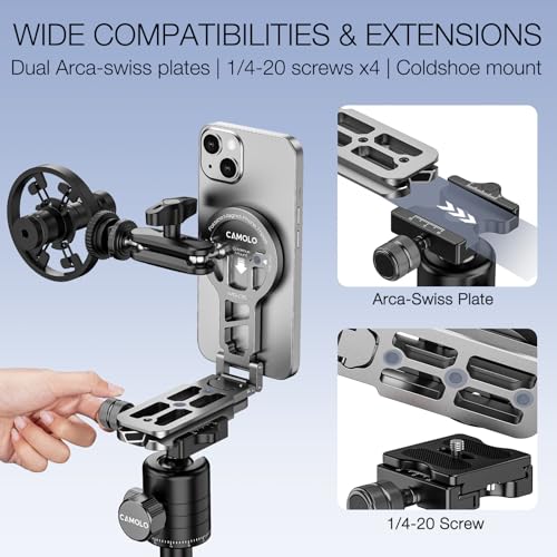 CAMOLO GEEK Magnetic Pocket Phone Tripod Foldable Compatible with Magsafe for iPhone 17/16/15/14/13/12 Plus Pro Max Series, Upgrade Mini Cell Phone Tripod Mount Handle Smartphone Desk Stand Travel All in One - Image 3