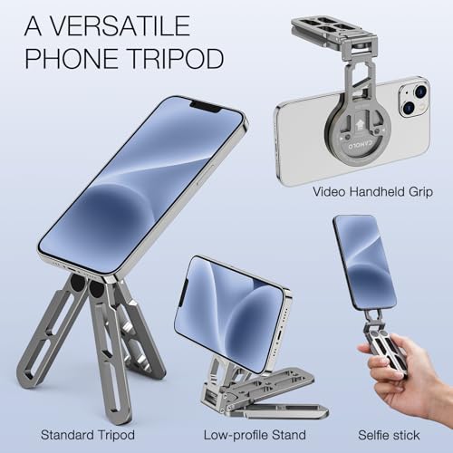 CAMOLO GEEK Magnetic Pocket Phone Tripod Foldable Compatible with Magsafe for iPhone 17/16/15/14/13/12 Plus Pro Max Series, Upgrade Mini Cell Phone Tripod Mount Handle Smartphone Desk Stand Travel All in One - Image 5