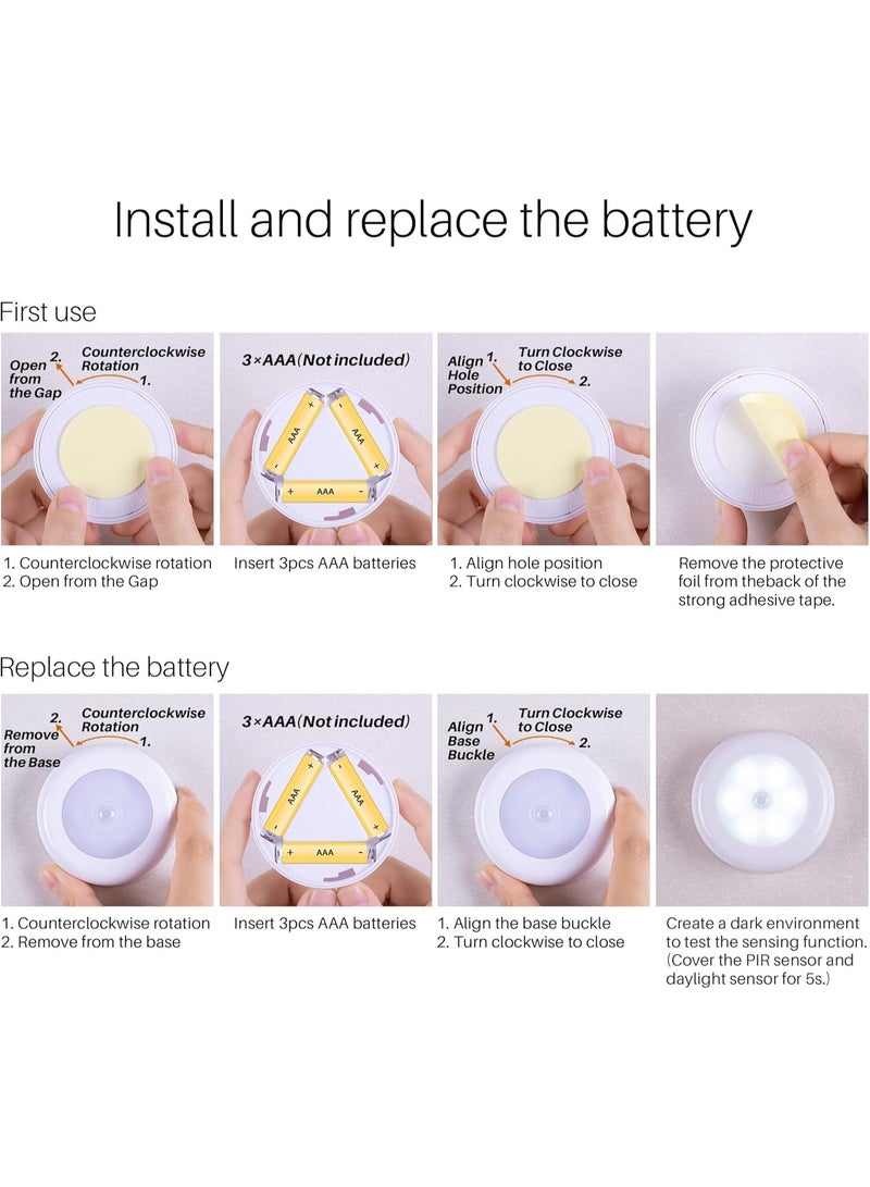 3 قطع من أضوء LED ليلية تعمل بالحركة والبطارية للسلالم والخزائن - Image 5