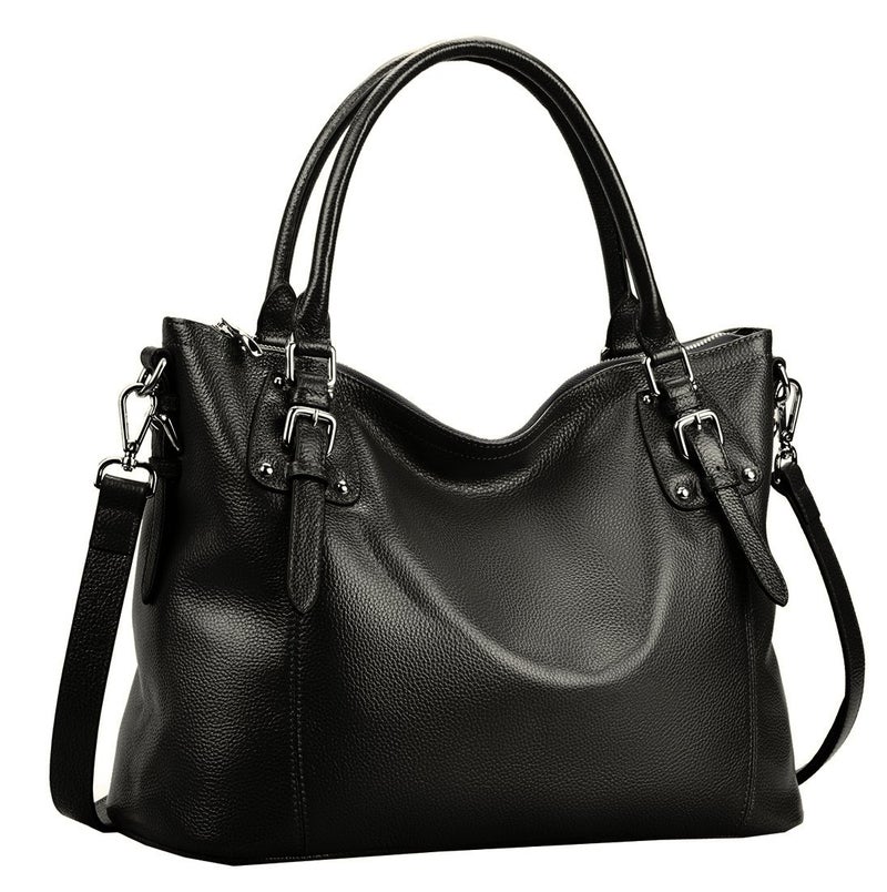 Heshe Genuine Leather Purses and Handbags for Women Tote Shoulder Bag Satchel Purse Top Handle Bags Hobo Crossbody Purse (Large,Black) - Image 1