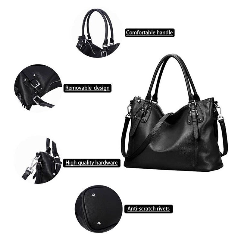 Heshe Genuine Leather Purses and Handbags for Women Tote Shoulder Bag Satchel Purse Top Handle Bags Hobo Crossbody Purse (Large,Black) - Image 5
