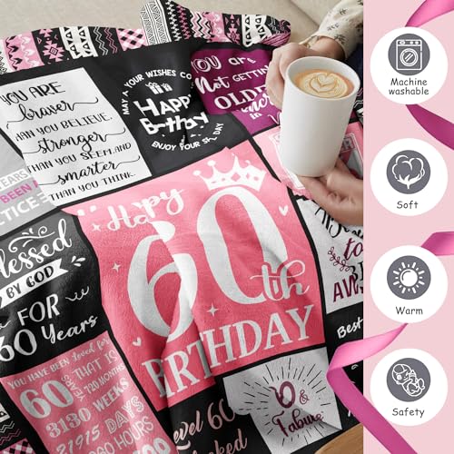 Ivivis 60th Birthday Gifts for Women Throw Blanket 60”X50”, Happy 60th Birthday Decorations Gift Ideas for 60 Year Old Woman, 1966 Bday Gifts for Mom Grandma - Image 5