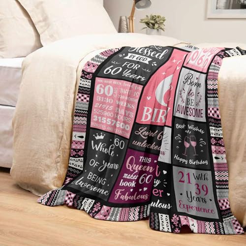 Ivivis 60th Birthday Gifts for Women Throw Blanket 60”X50”, Happy 60th Birthday Decorations Gift Ideas for 60 Year Old Woman, 1966 Bday Gifts for Mom Grandma - Image 3