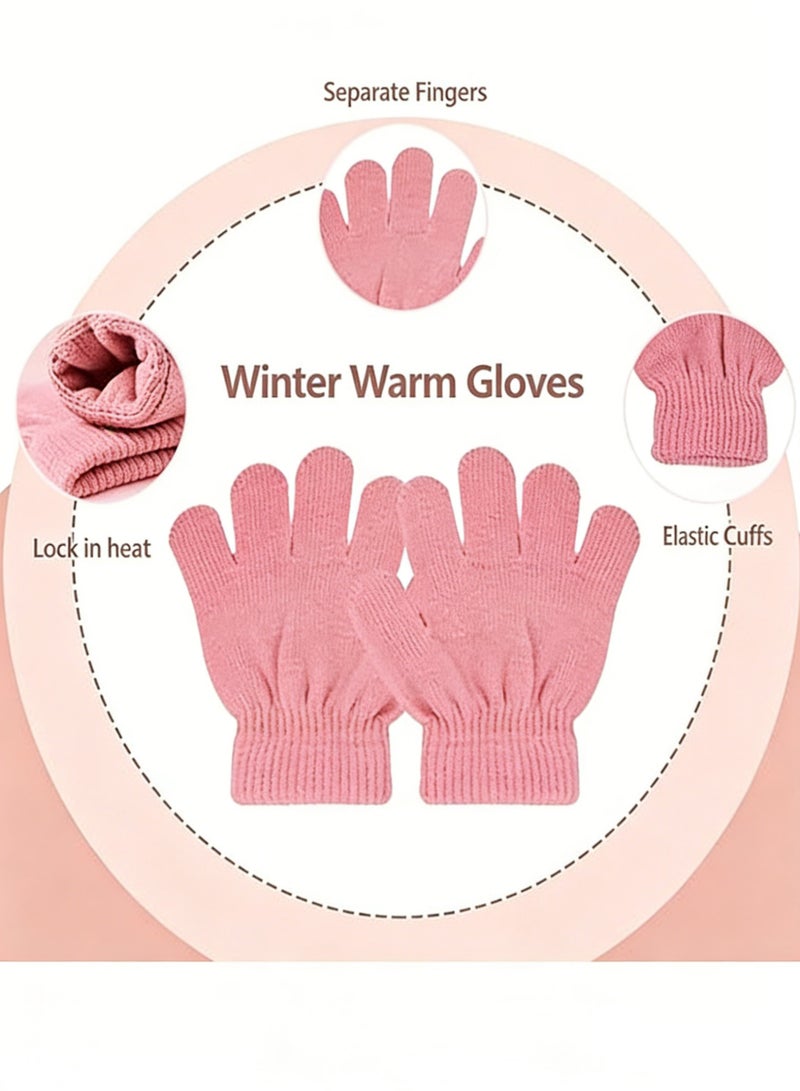 Arabest Kids Winter Beanie Hat Scarf Gloves Set, Toddler Winter Knit Hat Gloves Neck Warmer with Fleece Lined, Tender Pink - Image 3