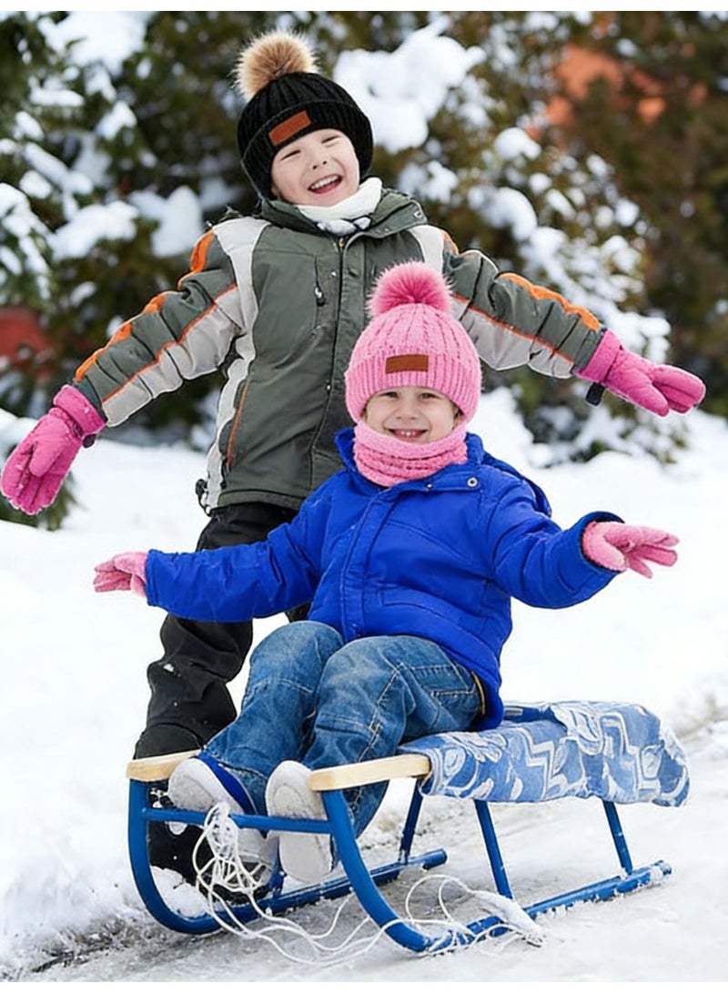 Arabest Kids Winter Beanie Hat Scarf Gloves Set, Toddler Winter Knit Hat Gloves Neck Warmer with Fleece Lined, Tender Pink - Image 2