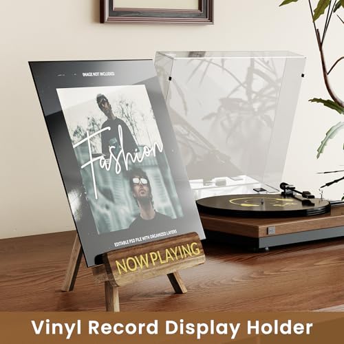 NiHome Now Playing Retro Wood Vinyl Record Stand Stylish Vinyl Display Holder Home Dcor Multifunctional Organizer for Albums Records Magazines and Photos 2PCS - Image 3