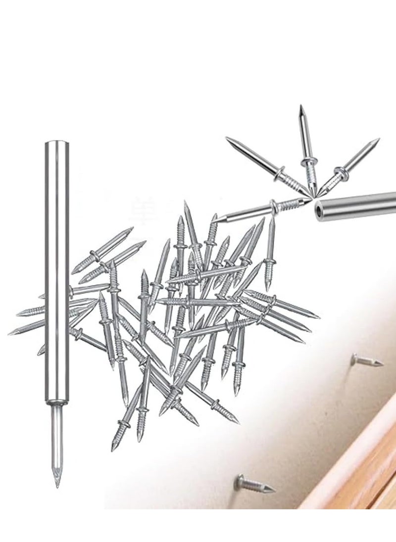 Generic - Double-Head Skirting Thread Seamless Nail,Skirting Line Without Marks Nail, Double-Headed Nails, Invisible Screws & Nail-Specific Sleeve Tool, Seamless Skirting Thread Nails with Sleeve Tool (100pcs) - Image 1