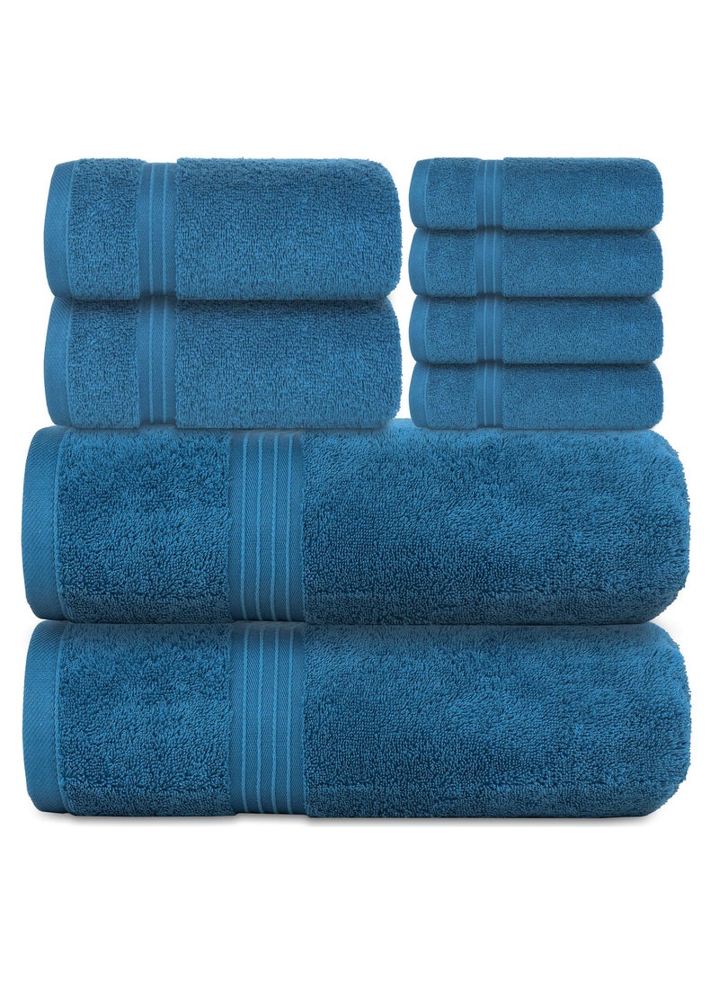 Bliss Casa 8 Piece Towel Set; 2 Bath Towels, 2 Hand Towels and 4 Washcloths - 550 GSM 100% Combed Cotton Quick Dry Highly Absorbent Thick Bathroom Towels - Soft Hotel Quality for Bath and Spa - Image 1