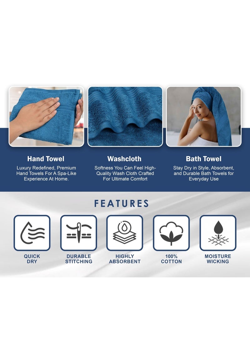 Bliss Casa 8 Piece Towel Set; 2 Bath Towels, 2 Hand Towels and 4 Washcloths - 550 GSM 100% Combed Cotton Quick Dry Highly Absorbent Thick Bathroom Towels - Soft Hotel Quality for Bath and Spa - Image 5