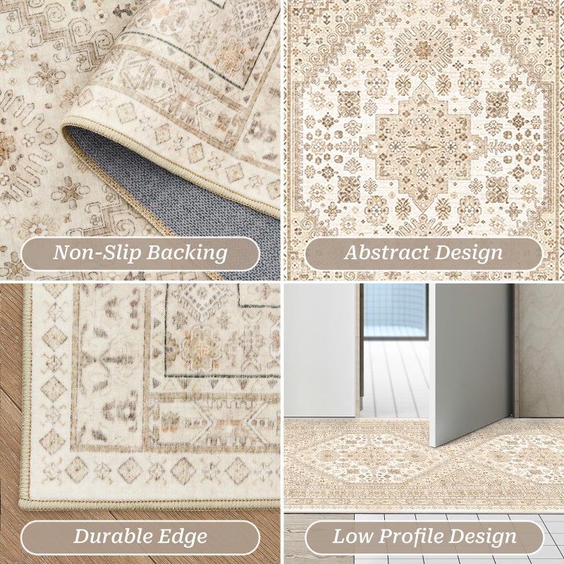 Restydon Kitchen Runner Brug غير قابلة للغسل 2.5 × 8 ناعمة منخفضة كومة مدخل السجادة الممرات للممرات عداء السجاد لغرفة المعيشة المطبخ الحمام (كريم/بيج 2.5'x8 ') - Image 2