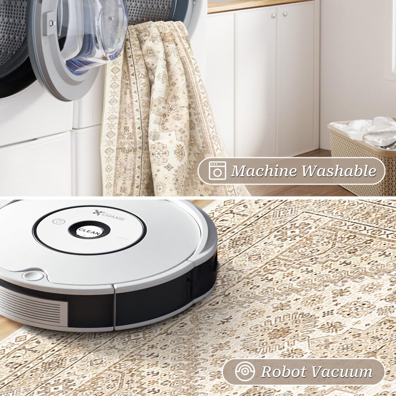 Restydon Kitchen Runner Brug غير قابلة للغسل 2.5 × 8 ناعمة منخفضة كومة مدخل السجادة الممرات للممرات عداء السجاد لغرفة المعيشة المطبخ الحمام (كريم/بيج 2.5'x8 ') - Image 3