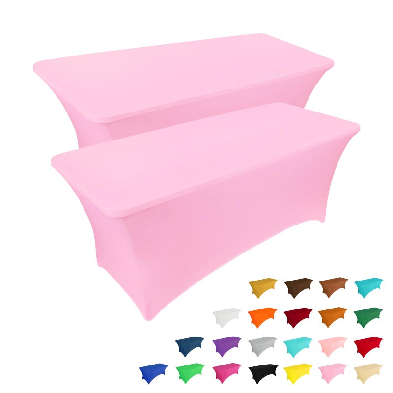 IVAPUPU 2 Pack 8FT Table Cloth for Rectangular Fitted Events Stretch Pink Table Covers Washable Table Cover Spandex Tablecloth Table Protector for Party  Wedding  Cocktail  Banquet  Festival - Image 1