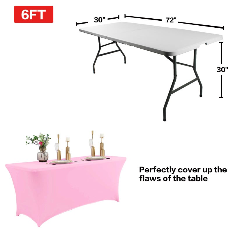 IVAPUPU 2 Pack 8FT Table Cloth for Rectangular Fitted Events Stretch Pink Table Covers Washable Table Cover Spandex Tablecloth Table Protector for Party  Wedding  Cocktail  Banquet  Festival - Image 3