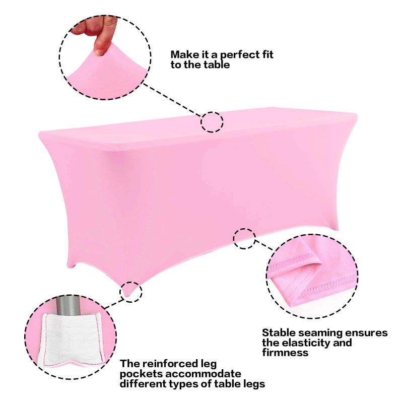 IVAPUPU 2 Pack 8FT Table Cloth for Rectangular Fitted Events Stretch Pink Table Covers Washable Table Cover Spandex Tablecloth Table Protector for Party  Wedding  Cocktail  Banquet  Festival - Image 2