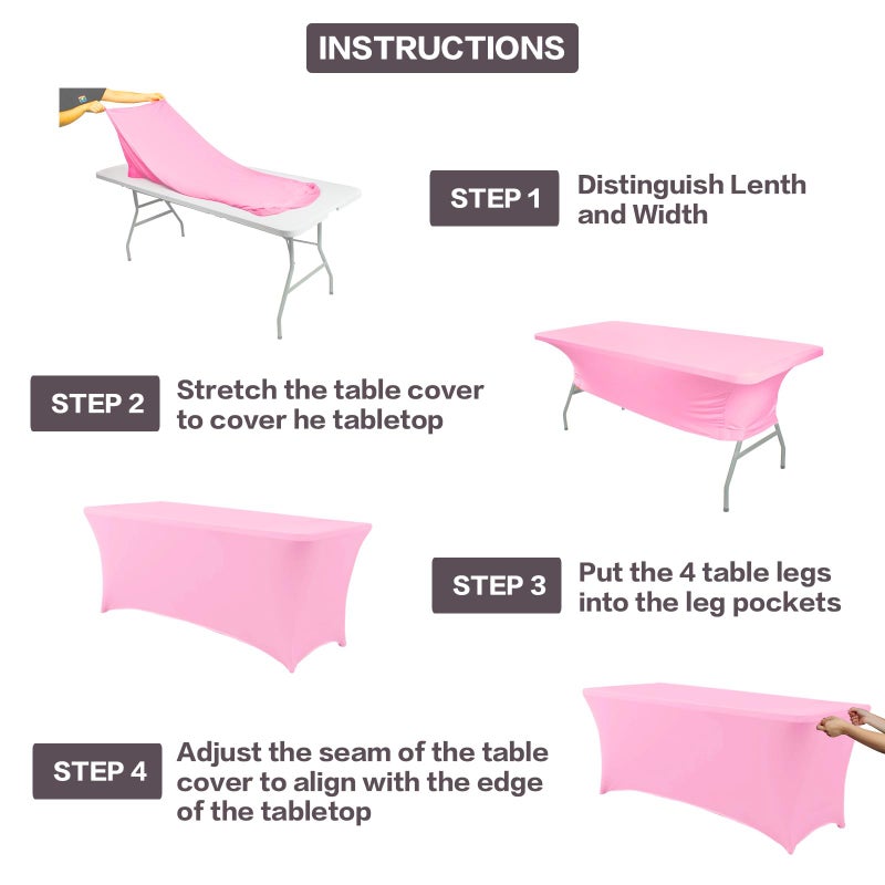 IVAPUPU 2 Pack 8FT Table Cloth for Rectangular Fitted Events Stretch Pink Table Covers Washable Table Cover Spandex Tablecloth Table Protector for Party  Wedding  Cocktail  Banquet  Festival - Image 4