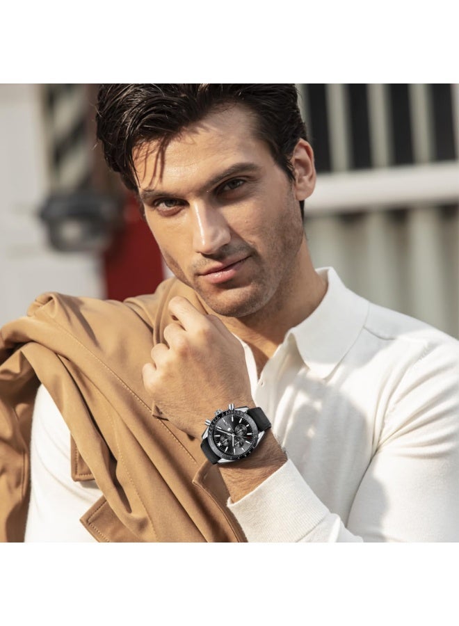 Sapphero Mens Watch Waterproof Chronograph Date Watch for Men Leather Strap Quartz Movement Analog Watch Business Casual Gift for Men - Image 3