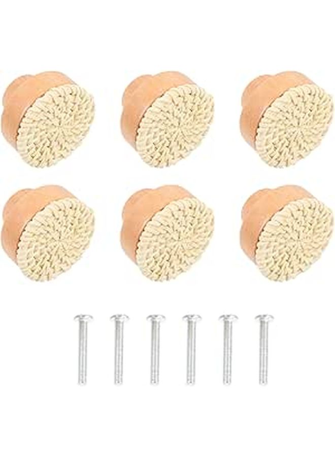 6pcs White Bohemian Style Rattan Woven Wooden Drawer Knobs Cabinet Pulls Handles - Image 1