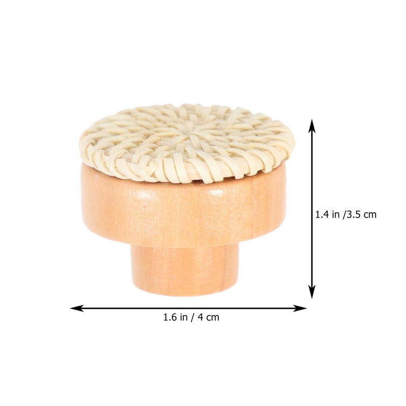 6pcs White Bohemian Style Rattan Woven Wooden Drawer Knobs Cabinet Pulls Handles - Image 3