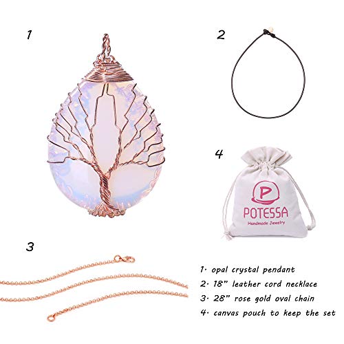 POTESSA White Opal Necklace for Women Premium Black Leather Choker Reiki Healing Crystal Quartz Jewelry - Image 2