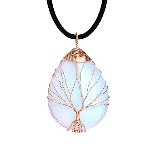 POTESSA White Opal Necklace for Women Premium Black Leather Choker Reiki Healing Crystal Quartz Jewelry - Image 1