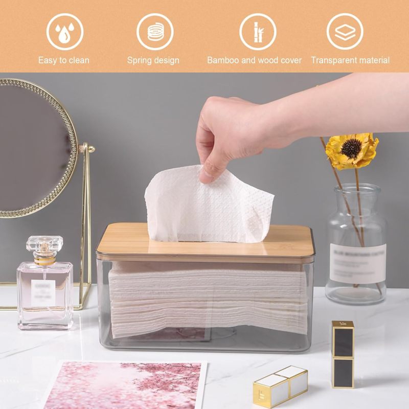 Transparent Acrylic Tissue Holder 18x11.8x10cm Rectangular Dispenser - Sleek Minimalist Design Paper Organizer for Bathroom Kitchen Home - Image 3