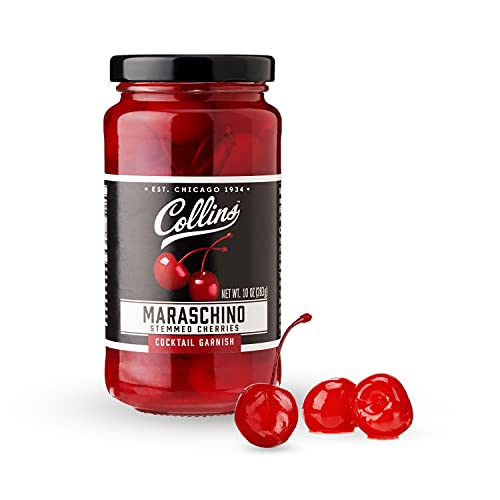 Collins Chicago Collins Stemmed Maraschino Cocktail Cherries - Royal Anne Cherries Garnish for Cocktails, Manhattan and Old Fashioned Mix, 10oz - Image 1