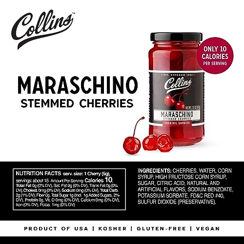 Collins Chicago Collins Stemmed Maraschino Cocktail Cherries - Royal Anne Cherries Garnish for Cocktails, Manhattan and Old Fashioned Mix, 10oz - Image 4
