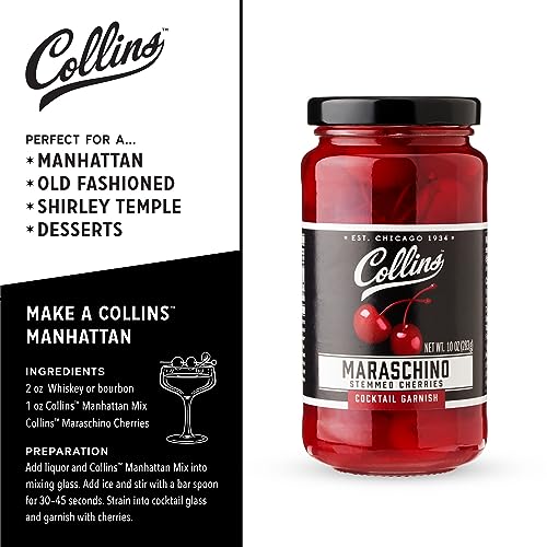Collins Chicago Collins Stemmed Maraschino Cocktail Cherries - Royal Anne Cherries Garnish for Cocktails, Manhattan and Old Fashioned Mix, 10oz - Image 3