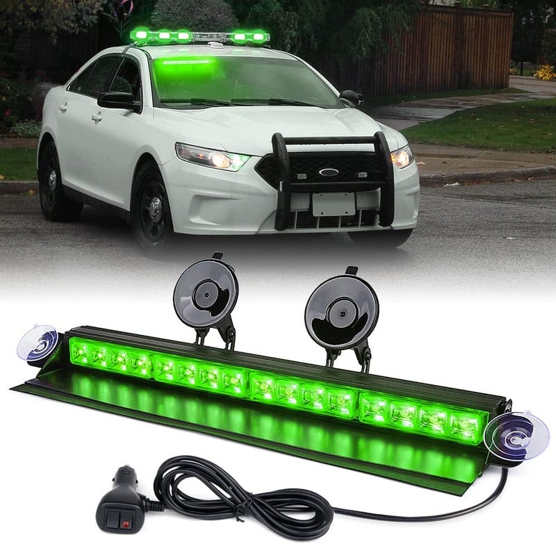 Xprite 16 LED Aluminum Windshield Strobe Light Bar - Green - Image 1