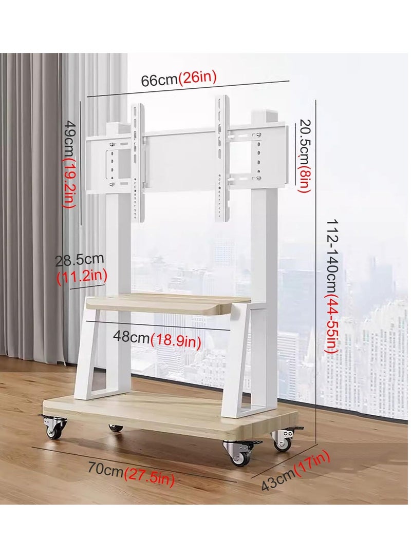 فلاشهوك حامل تلفزيون متنقل مع عجلات، حامل تلفزيون أرضي من الفولاذ لتلفزيون مقاس 32-70 بوصة، أقصى حد VESA: 600*400 مم، يتحمل حمولة 50 كجم - أبيض - Image 2
