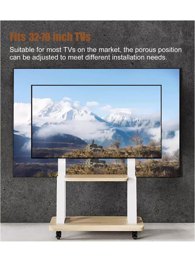 فلاشهوك حامل تلفزيون متنقل مع عجلات، حامل تلفزيون أرضي من الفولاذ لتلفزيون مقاس 32-70 بوصة، أقصى حد VESA: 600*400 مم، يتحمل حمولة 50 كجم - أبيض - Image 3