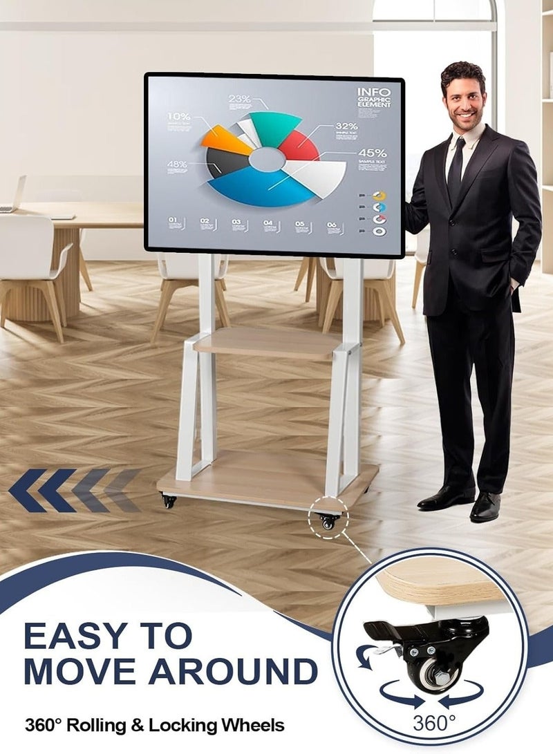 فلاشهوك حامل تلفزيون متنقل مع عجلات، حامل تلفزيون أرضي من الفولاذ لتلفزيون مقاس 32-70 بوصة، أقصى حد VESA: 600*400 مم، يتحمل حمولة 50 كجم - أبيض - Image 5