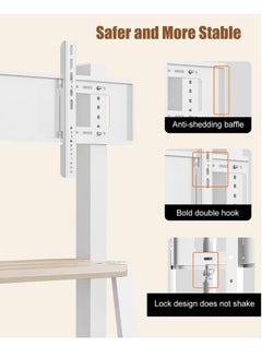 FlashHawk Mobile TV Stand with Wheels, Steel Floor TV Cart Mount for 32-70 inch TV,Max VESA:600*400MM,Load-bearing 50Kg - White  - Image 4