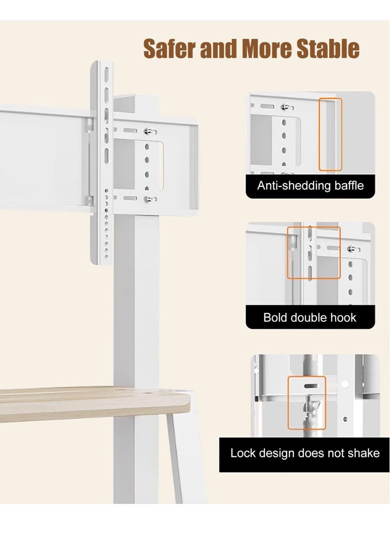 FlashHawk Mobile TV Stand with Wheels, Steel Floor TV Cart Mount for 32-70 inch TV,Max VESA:600*400MM,Load-bearing 50Kg - White  - Image 4