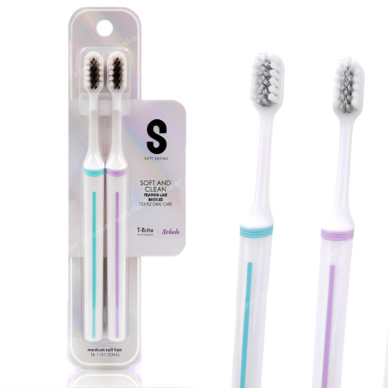 Spanker Pack of 2 Wide Head Adult Toothbrush with Double Inplanted Soft Feather Like Bristles Non Frizzing Toothbrush for Intensive Care Protect Fragile Gums for Good Cleaning Effect - Image 1