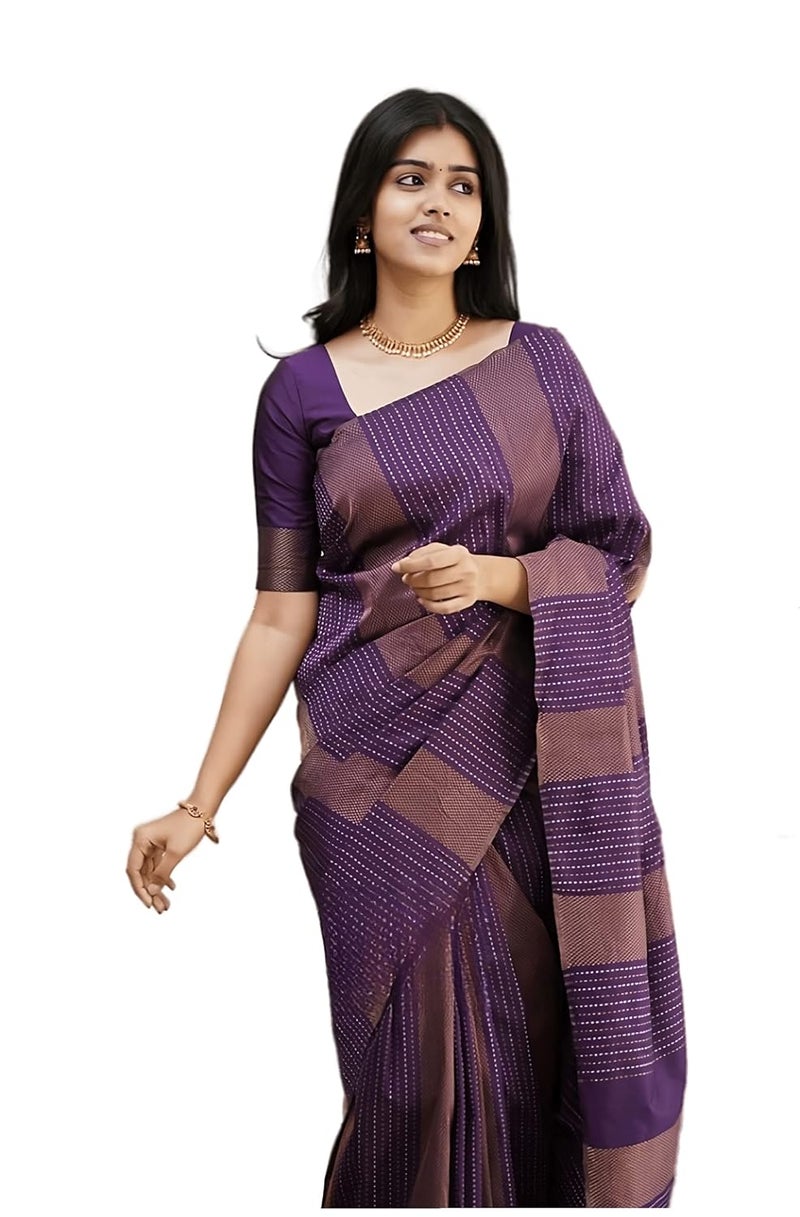 Sidhidata Women's Kanjivaram Banarasi Jacquard Silk Saree with Unstitched Blouse Piece - Jamli Color - Image 1