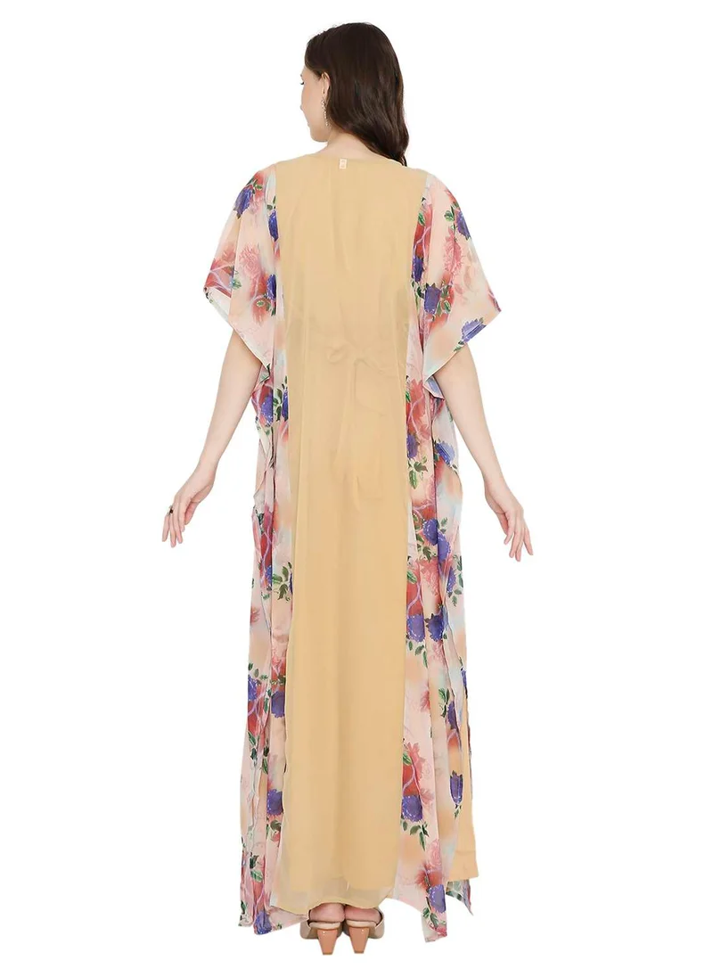 HANA & SARA MULTICOLOUR PRINTED WITH EMBROIDERED SHORT SLEEVES ARABIC KAFTAN JALABIYA DRESSES