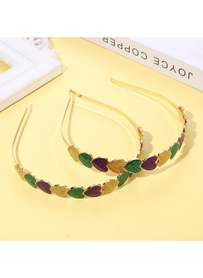 PHALIN 2Pcs Mardi Gras Heart Headbands For Women Glitter Crystal Heart Hairbands Sweet Love Heart Fat Tuesday Hair Accessory Gifts (2Pcs Mardi Gras Headband) - Image 3