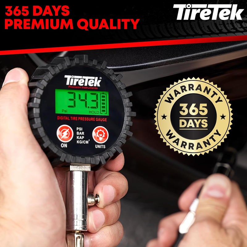 TireTek Digital Tire Pressure Gauge (0-200 PSI) - Heavy Duty Tire Gauge (Stainless Steel) - MotCertified ANSI - Easy to Read - Air Gauge Tire Pressure - Bike and Motorcycle Tire Pressure Gauge - Image 4