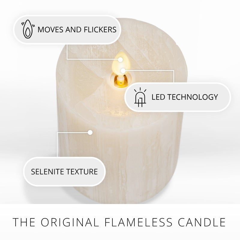 Luminara Selenite Looking Flameless Candle, White Swan 3" x 4.5", Battery Operated Real Wax Moving Flame LED Pillar w/Timer, Home Decor Unscented - Image 3