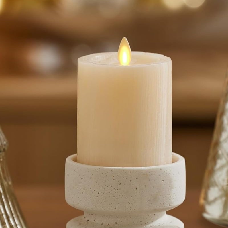 Luminara Selenite Looking Flameless Candle, White Swan 3" x 4.5", Battery Operated Real Wax Moving Flame LED Pillar w/Timer, Home Decor Unscented - Image 1