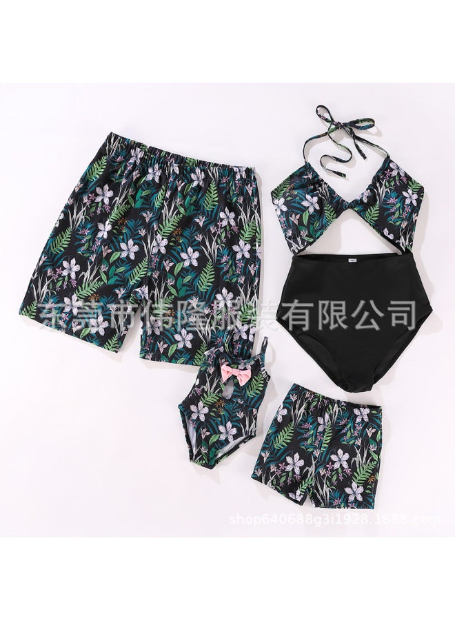 إسكدنيا التصميم الأصلي 2023 لباس سباحة من النايلون للأم والابنة والأب والابن الأوروبي والأمريكي لعائلة الوالدين والطفل - اللون: صورة بنفس اللون - - Image 1