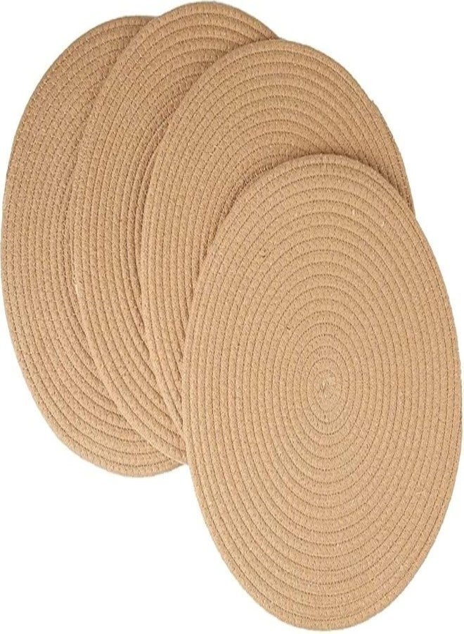 TRENDOZE Jute and Cotton Reversible Round Placemat for Dining Table, Home and Kitchen Natural Woven, Size 35 cm,14 inch Set of 2 (Beige) - Image 1