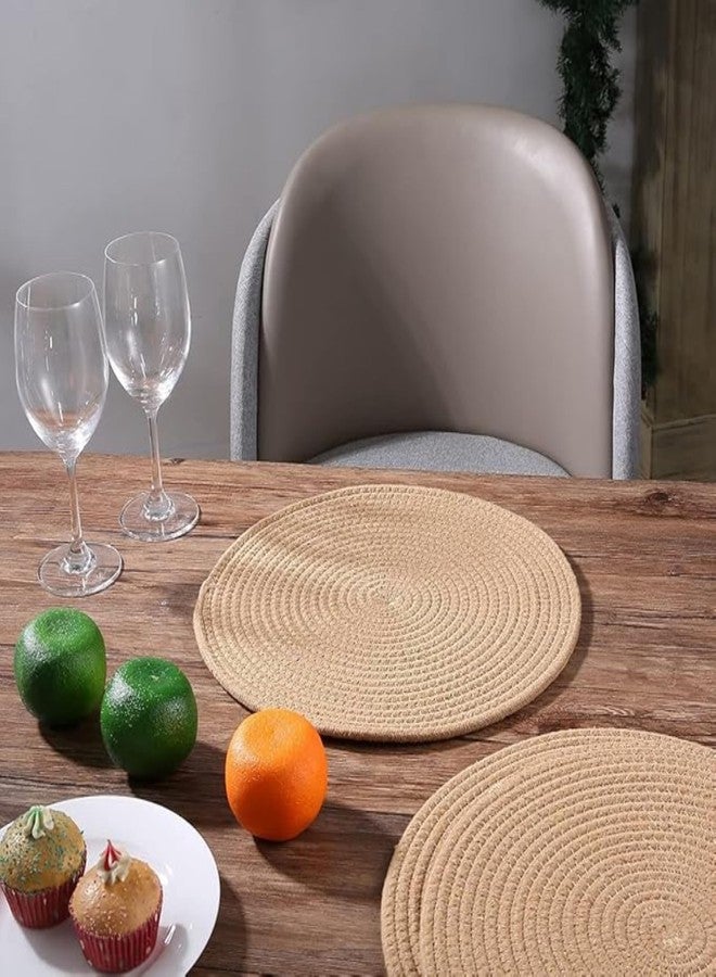 TRENDOZE Jute and Cotton Reversible Round Placemat for Dining Table, Home and Kitchen Natural Woven, Size 35 cm,14 inch Set of 2 (Beige) - Image 4