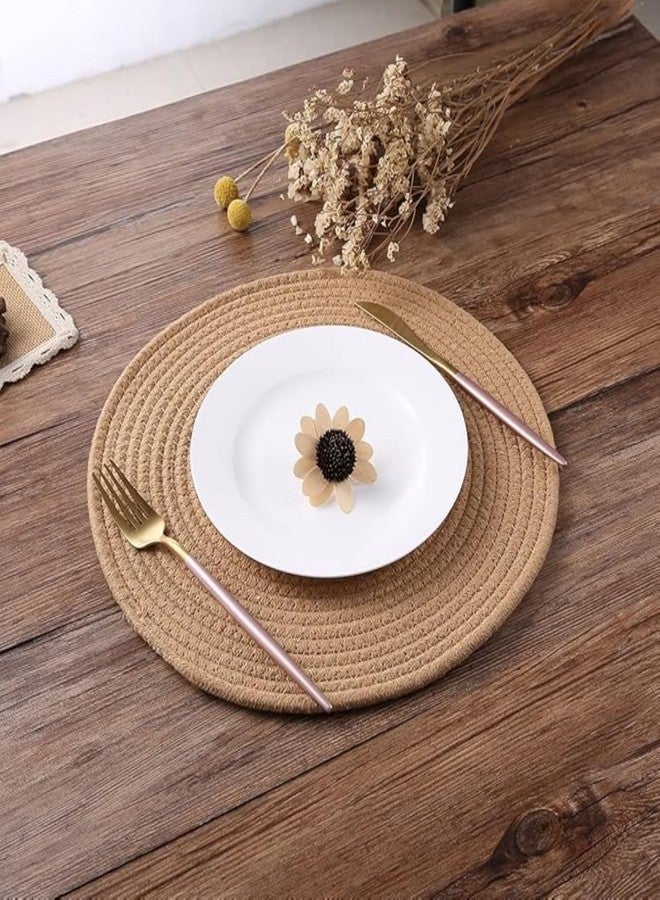 TRENDOZE Jute and Cotton Reversible Round Placemat for Dining Table, Home and Kitchen Natural Woven, Size 35 cm,14 inch Set of 2 (Beige) - Image 3