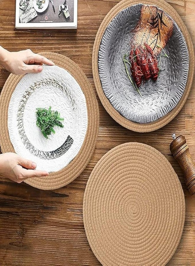TRENDOZE Jute and Cotton Reversible Round Placemat for Dining Table, Home and Kitchen Natural Woven, Size 35 cm,14 inch Set of 2 (Beige) - Image 2